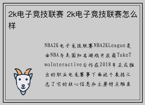 2k电子竞技联赛 2k电子竞技联赛怎么样